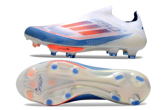 Adidas F50 White Blue Low-Cut Sock-Fit Upper Translucent Soleplate Firm-Ground Soccer Shoes 6
