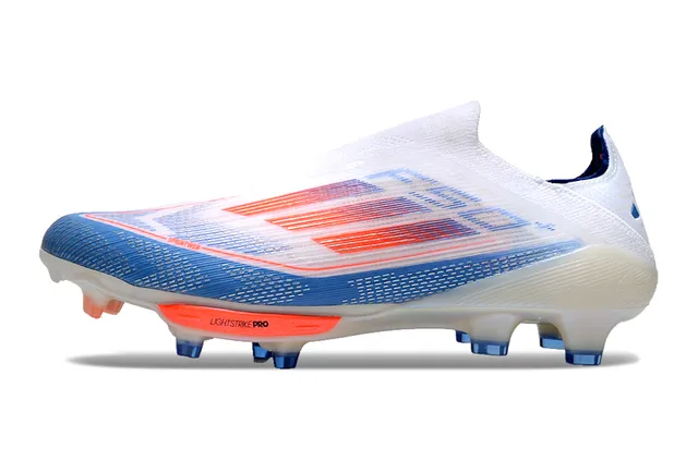 Adidas F50 White Blue Low-Cut Sock-Fit Upper Translucent Soleplate Firm-Ground Soccer Shoes 7