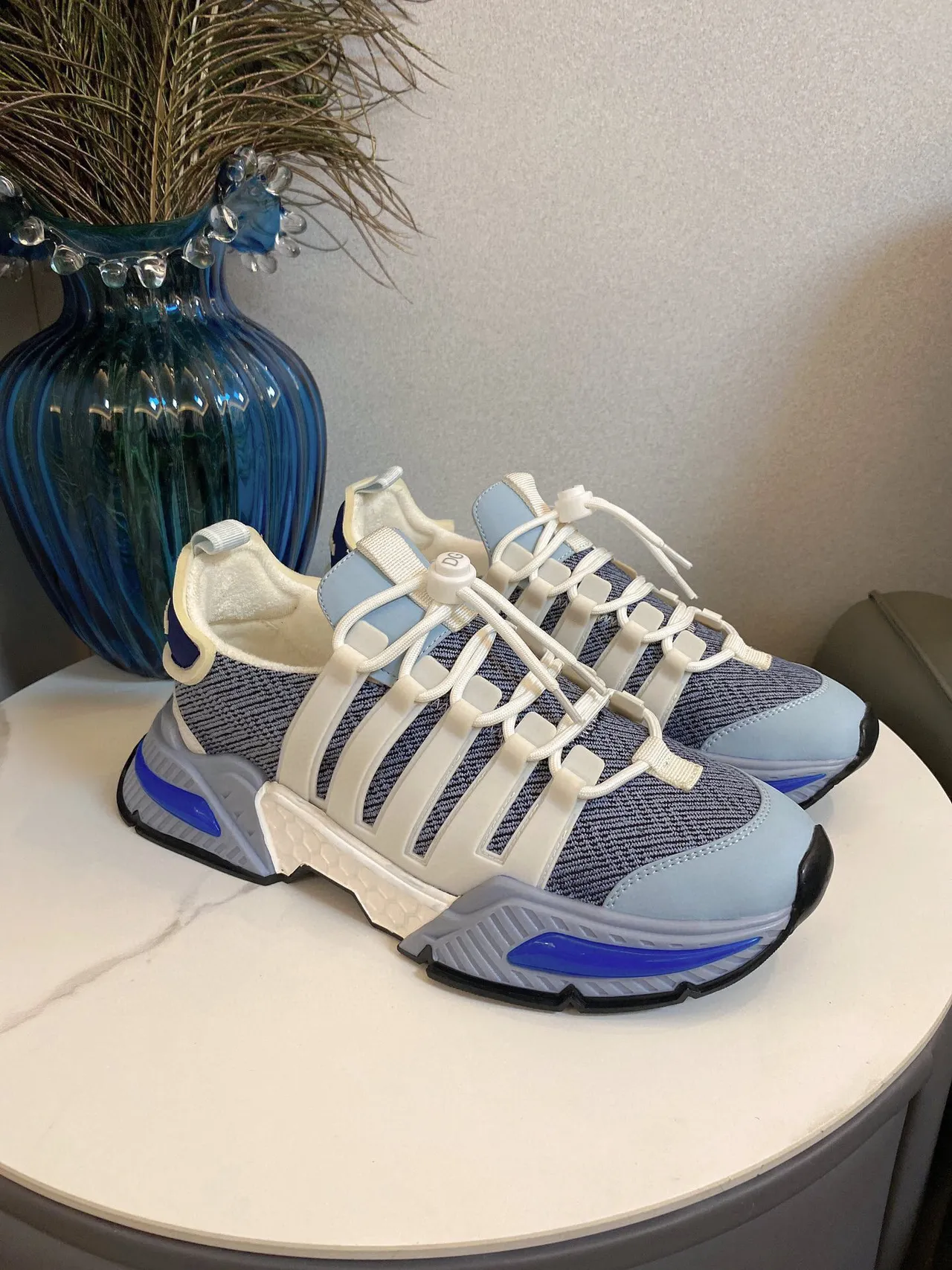 Adidas Gray Blue Knit Upper Strap-Cage Overlay Chunky Sneakers 2