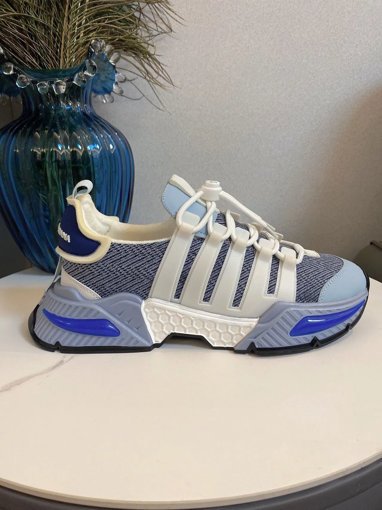 Adidas Gray Blue Knit Upper Strap-Cage Overlay Chunky Sneakers 4