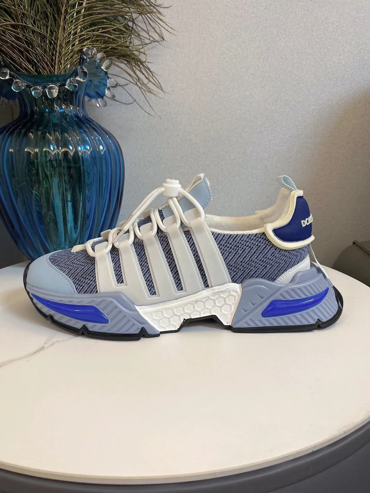 Adidas Gray Blue Knit Upper Strap-Cage Overlay Chunky Sneakers 5