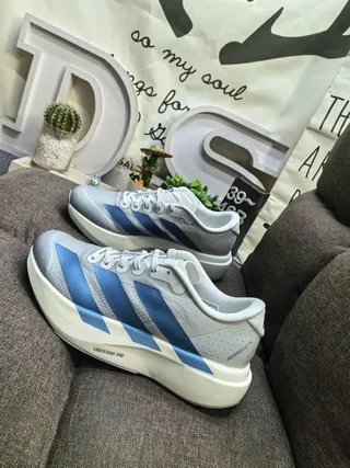 Adidas Gray Blue Lightweight Mesh Upper Three-Stripe Side Branding Running Shoes 7