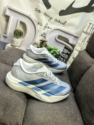 Adidas Gray Blue Lightweight Mesh Upper Three-Stripe Side Branding Running Shoes 9