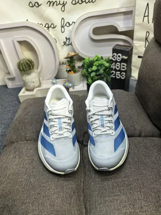 Adidas Gray Blue Lightweight Mesh Upper Three-Stripe Side Branding Running Shoes 10