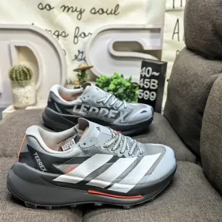 Adidas Gray White Mesh Upper Three-Stripe Side Panel Running Shoes