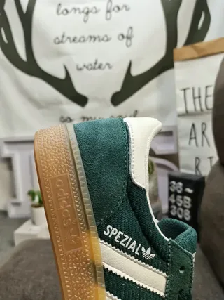 Adidas Green White Corduroy Upper Three Stripes Lifestyle Sneakers 3