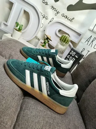 Adidas Green White Corduroy Upper Three Stripes Lifestyle Sneakers 7