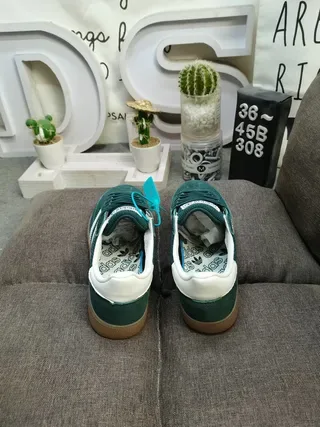 Adidas Green White Corduroy Upper Three Stripes Lifestyle Sneakers 8