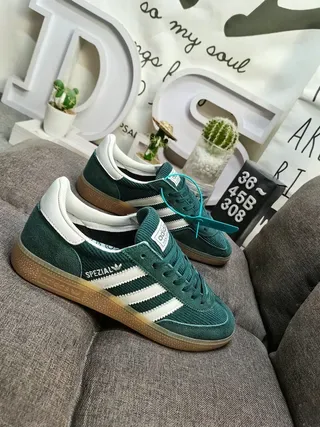 Adidas Green White Corduroy Upper Three Stripes Lifestyle Sneakers 9