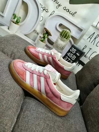 Adidas Pink White Suede Upper Three-Stripe Side Panel Lifestyle Sneakers 7