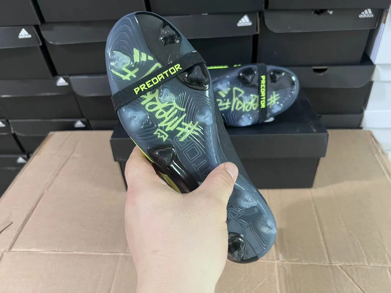 Adidas Predator Black and Neon Green Firm-Ground Soccer Shoes 9