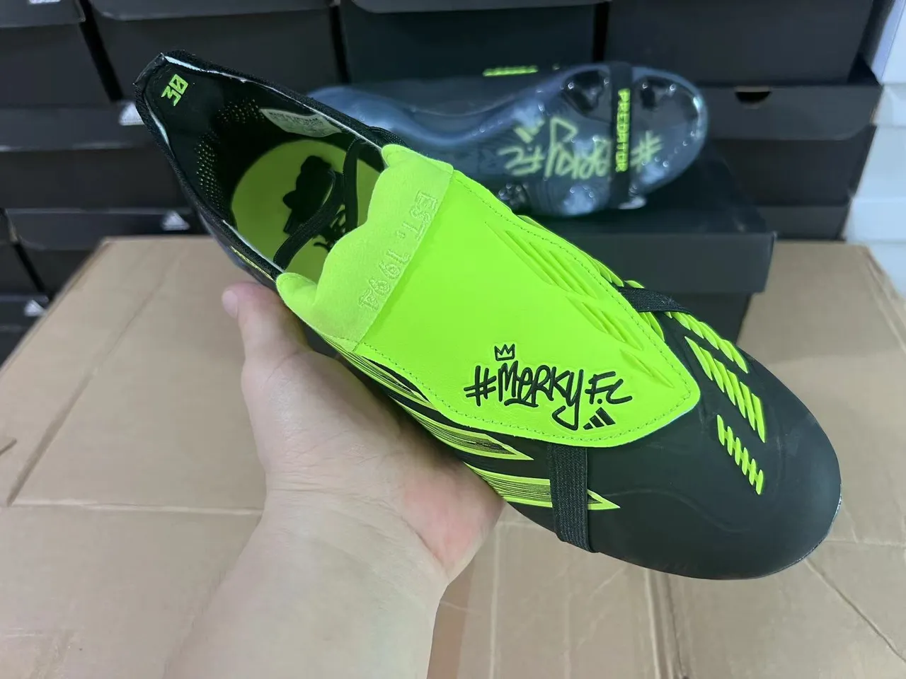 Adidas Predator Black and Neon Green Firm-Ground Soccer Shoes 11