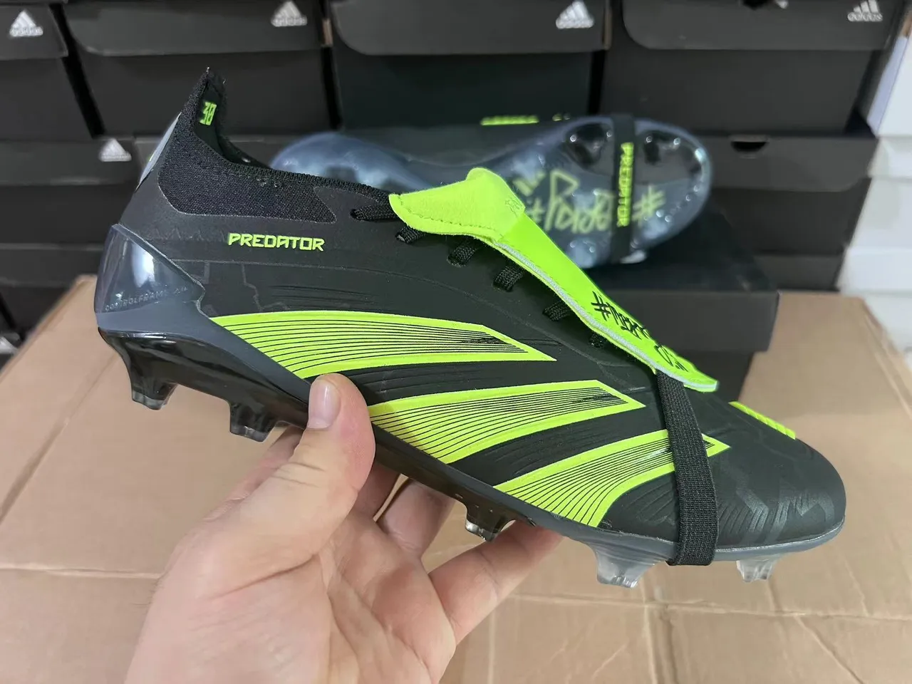 Adidas Predator Black and Neon Green Firm-Ground Soccer Shoes 13