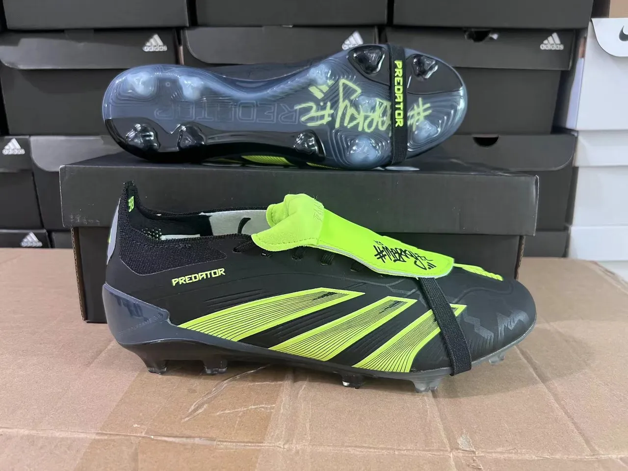 Adidas Predator Black and Neon Green Firm-Ground Soccer Shoes 14