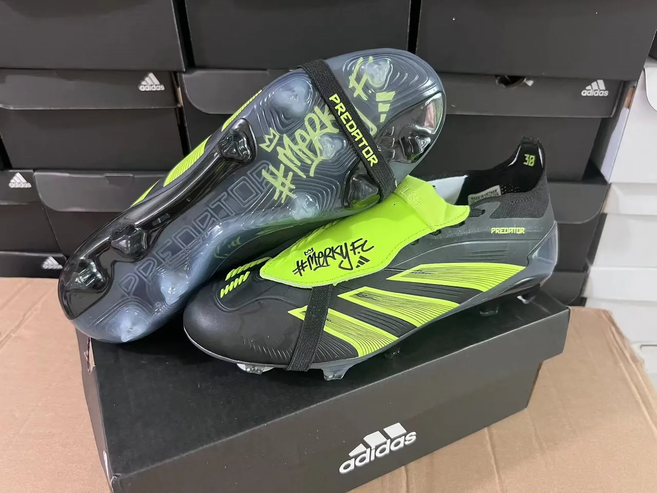 Adidas Predator Black and Neon Green Firm-Ground Soccer Shoes 15