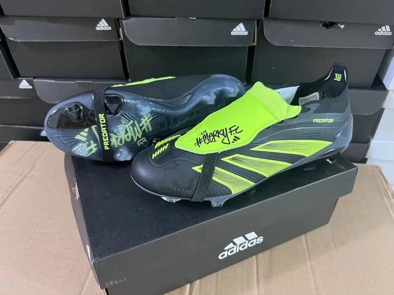 Adidas Predator Black and Neon Green Firm-Ground Soccer Shoes 16