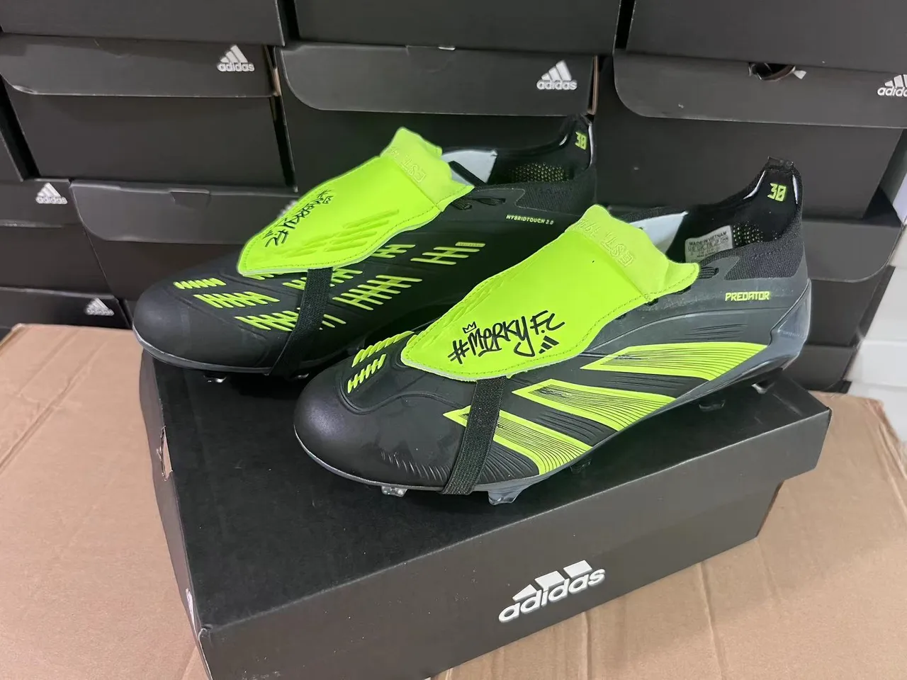 Adidas Predator Black and Neon Green Firm-Ground Soccer Shoes 17
