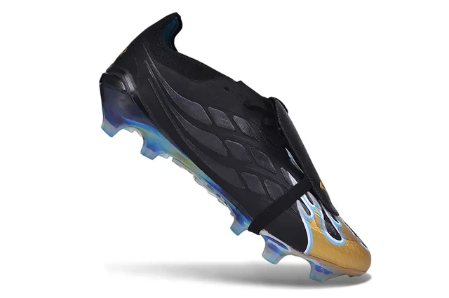 Adidas Predator Black Gold Laceless Strap Closure Flame-Accented Three Stripes Firm-Ground Soccer Shoes 2
