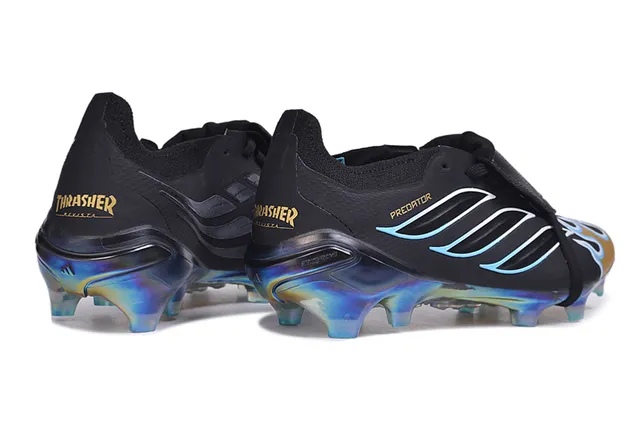 Adidas Predator Black Gold Laceless Strap Closure Flame-Accented Three Stripes Firm-Ground Soccer Shoes 5