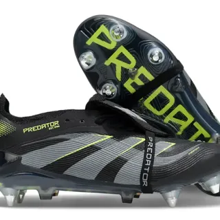 Adidas Predator Black Green Laceless Strap Closure Textured Gray Midfoot Band Firm-Ground Soccer Shoes