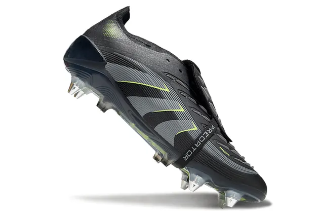Adidas Predator Black Green Laceless Strap Closure Textured Gray Midfoot Band Firm-Ground Soccer Shoes 2
