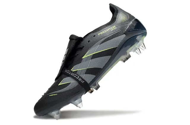 Adidas Predator Black Green Laceless Strap Closure Textured Gray Midfoot Band Firm-Ground Soccer Shoes 3