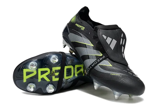 Adidas Predator Black Green Laceless Strap Closure Textured Gray Midfoot Band Firm-Ground Soccer Shoes 4