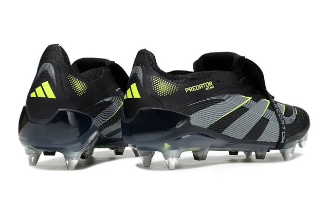 Adidas Predator Black Green Laceless Strap Closure Textured Gray Midfoot Band Firm-Ground Soccer Shoes 5