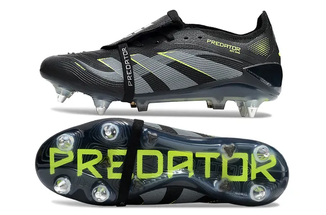 Adidas Predator Black Green Laceless Strap Closure Textured Gray Midfoot Band Firm-Ground Soccer Shoes 6