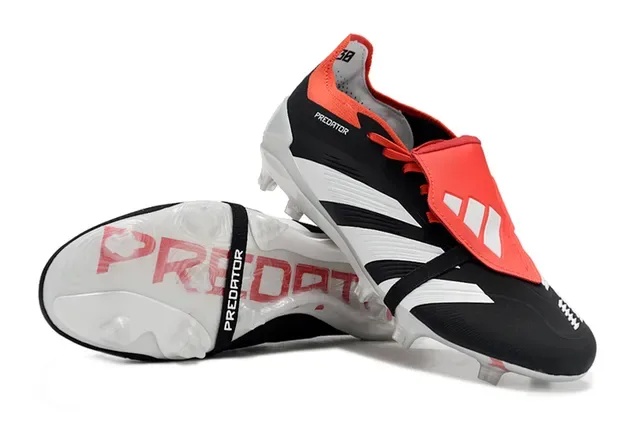 Adidas Predator Black Orange Asymétrique à Lacets Panel Latéral à Trois Rayures Chaussures de Football pour Terrain Firme 4