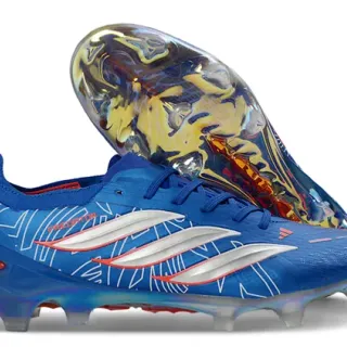 Adidas Predator Blue Silver Low-Cut Synthetic Upper Iridescent Translucent Sole Firm-Ground Soccer Shoes