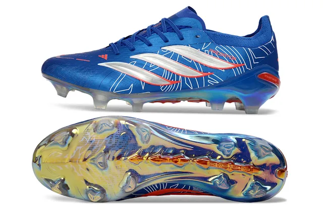 Adidas Predator Blue Silver Low-Cut Synthetic Upper Iridescent Translucent Sole Firm-Ground Soccer Shoes 6