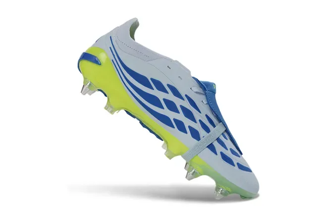 Adidas Predator Cinza Verde Assimétrica Capa de Cadarço Studs Moldados Campo Firme Sapatos de Futebol 2