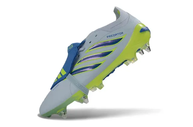 Adidas Predator Cinza Verde Assimétrica Capa de Cadarço Studs Moldados Campo Firme Sapatos de Futebol 3