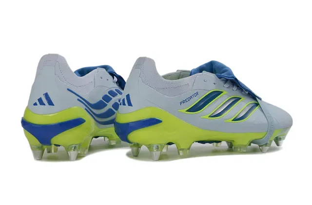 Adidas Predator Cinza Verde Assimétrica Capa de Cadarço Studs Moldados Campo Firme Sapatos de Futebol 5