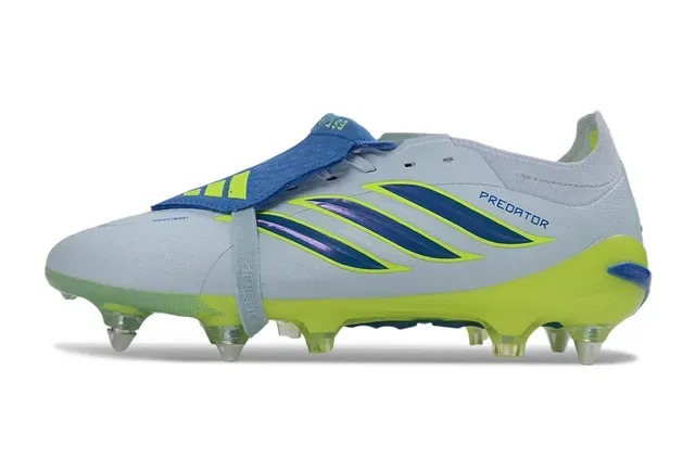 Adidas Predator Cinza Verde Assimétrica Capa de Cadarço Studs Moldados Campo Firme Sapatos de Futebol 7