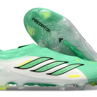 Adidas Predator Green White Sock-Fit Knit Upper Molded Studs Firm-Ground Soccer Shoes