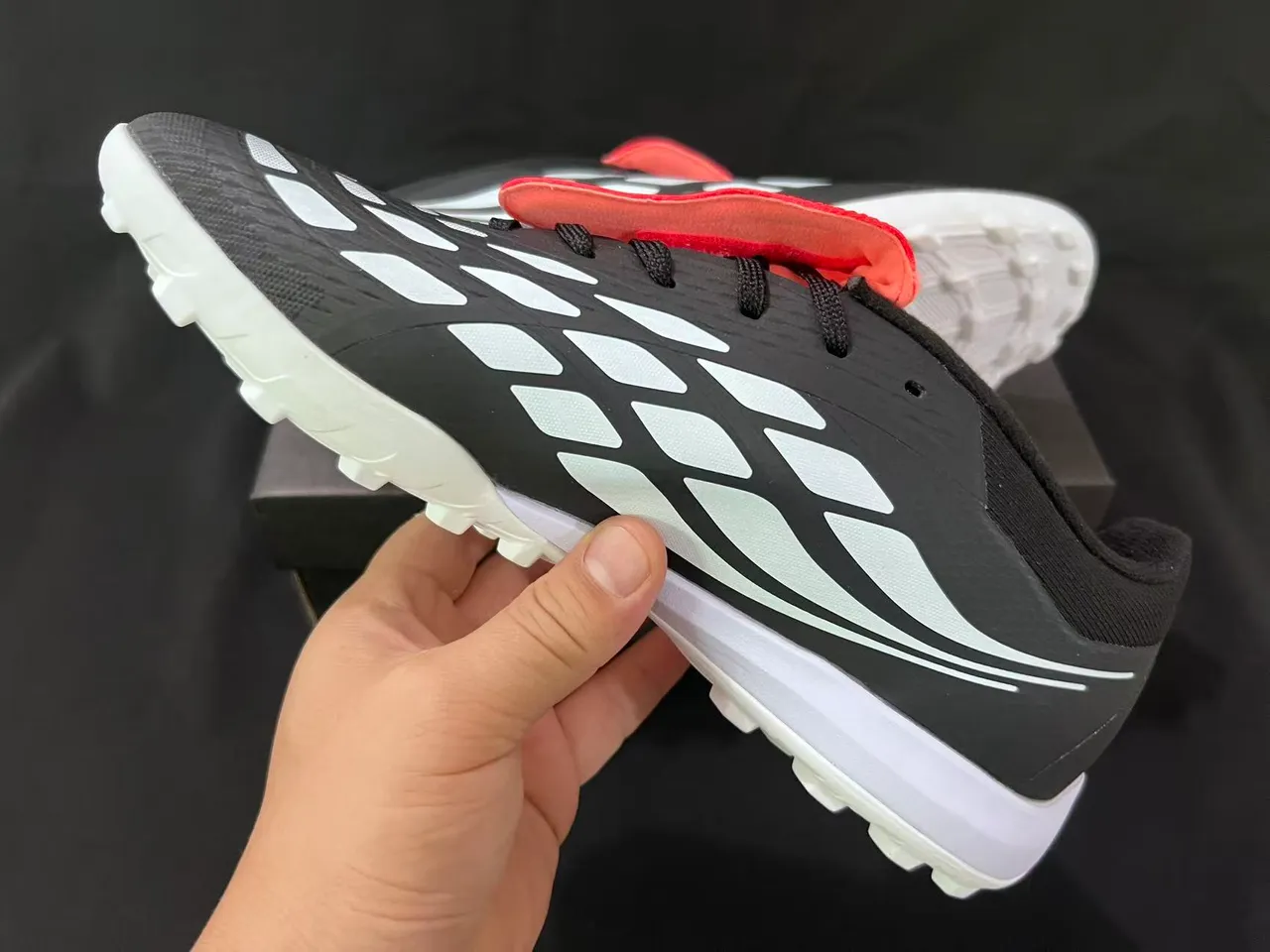 Adidas Predator Laceless Slip-On Black Silver Red Artificial-Grass Soccer Shoes 4