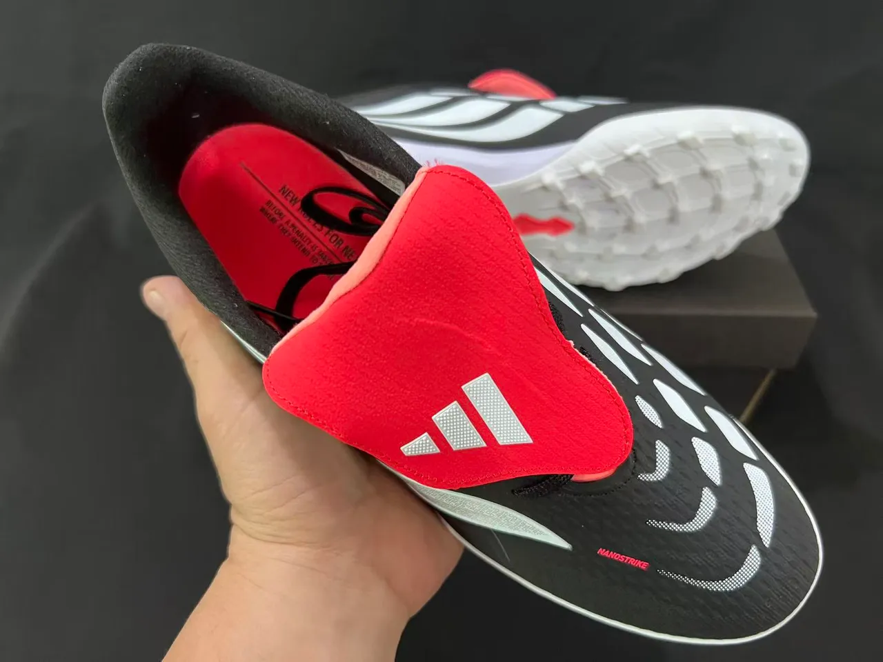 Adidas Predator Laceless Slip-On Black Silver Red Artificial-Grass Soccer Shoes 5