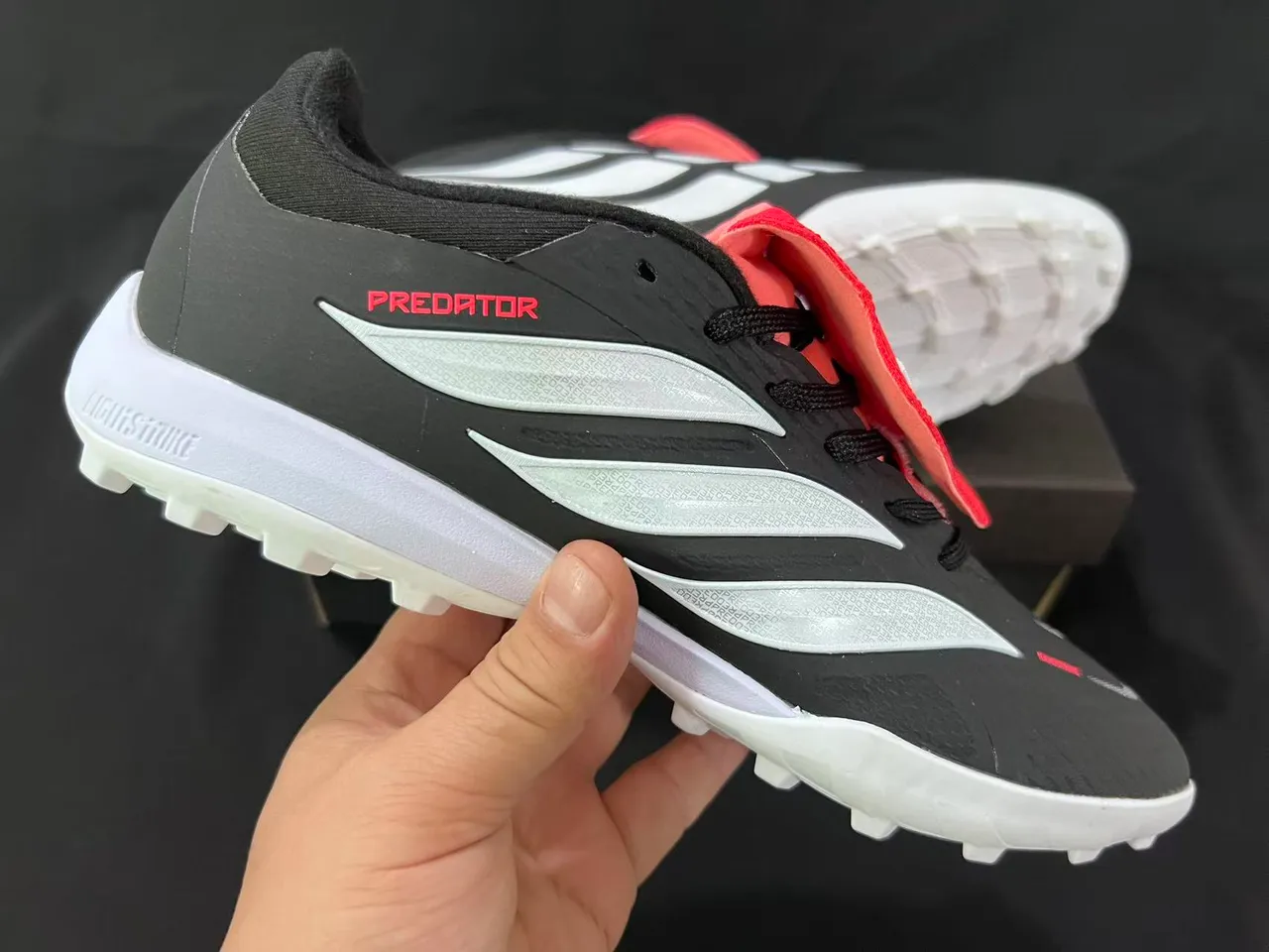 Adidas Predator Laceless Slip-On Black Silver Red Artificial-Grass Soccer Shoes 6