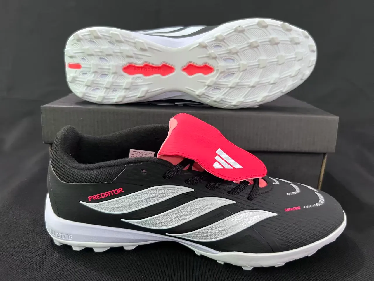 Adidas Predator Laceless Slip-On Black Silver Red Artificial-Grass Soccer Shoes 7