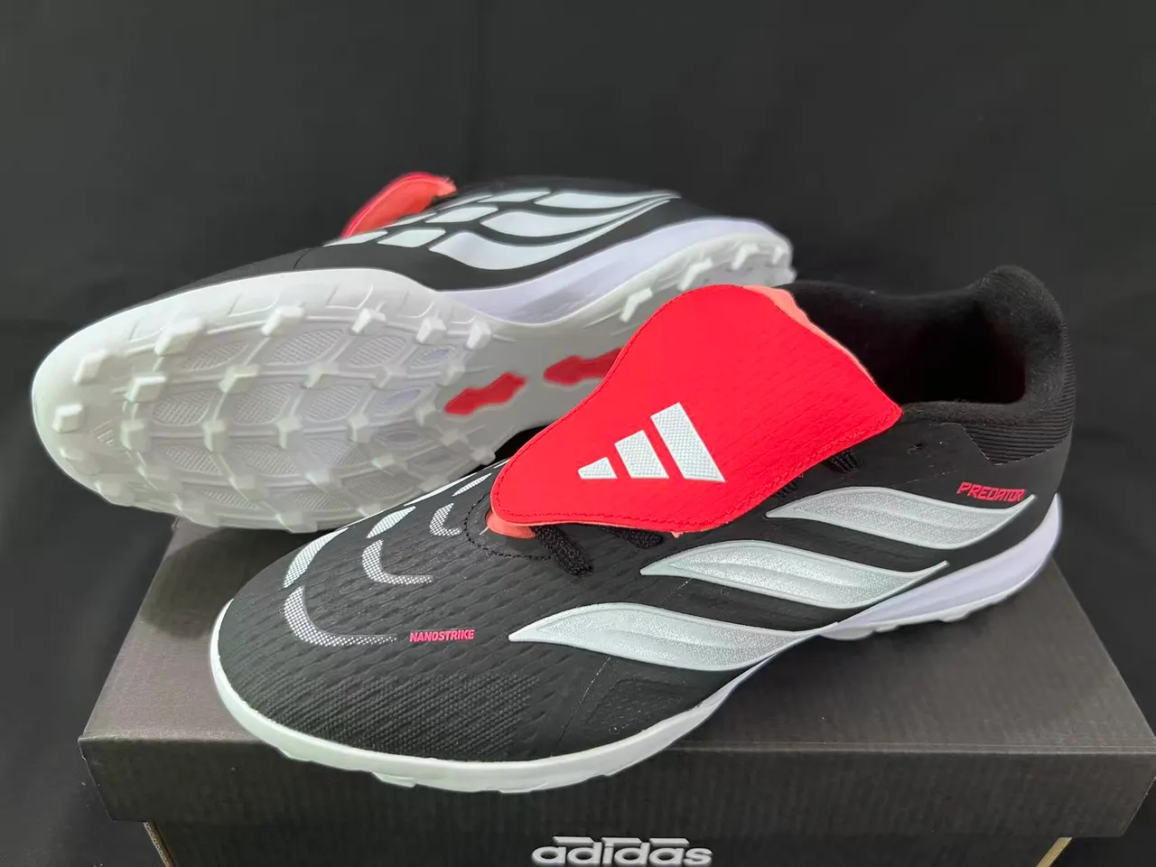 Adidas Predator Laceless Slip-On Black Silver Red Artificial-Grass Soccer Shoes 9