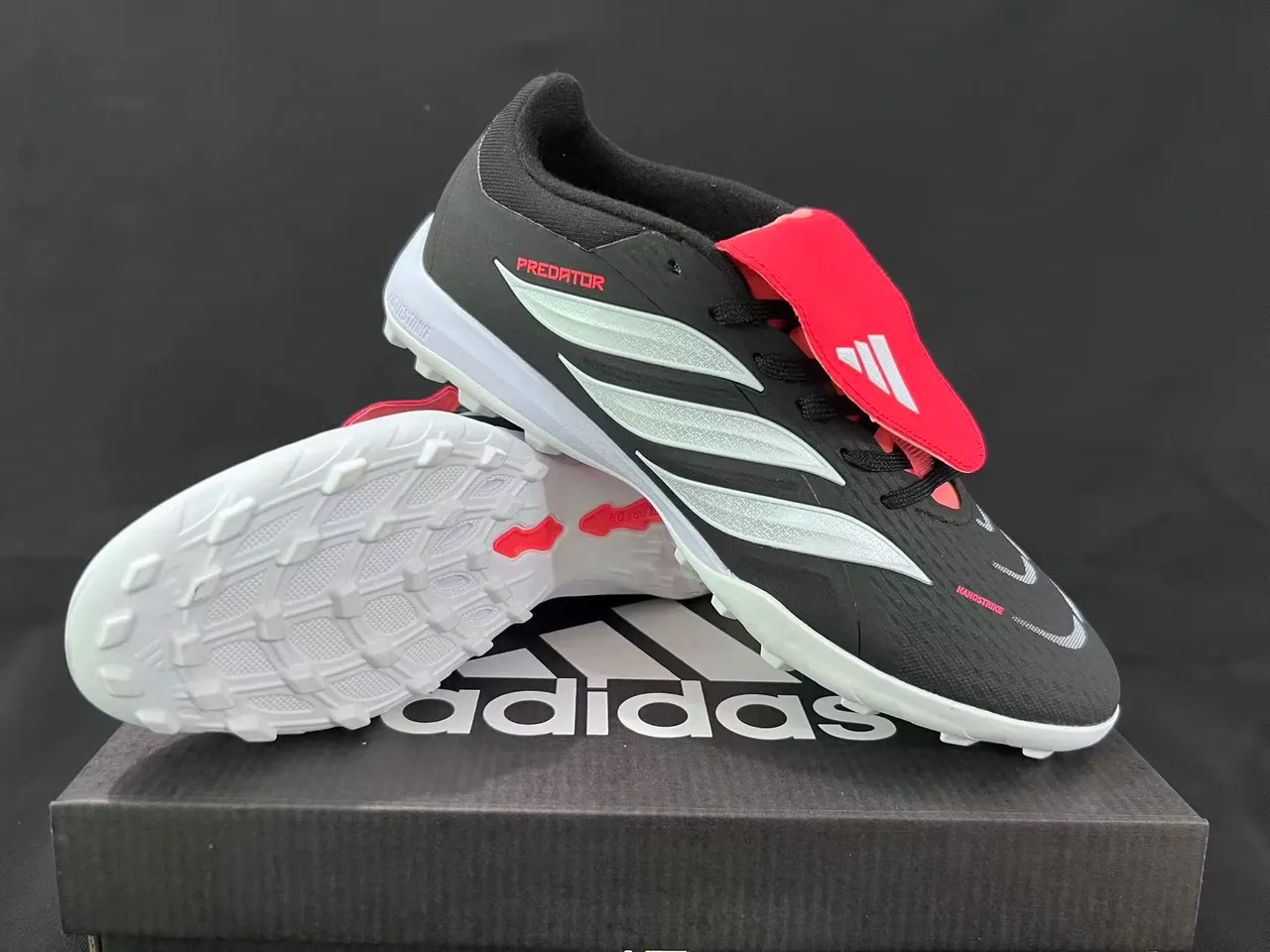 Adidas Predator Laceless Slip-On Black Silver Red Artificial-Grass Soccer Shoes 10