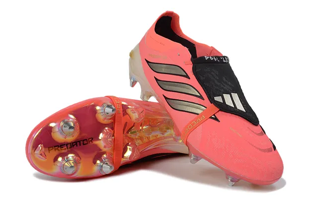 Adidas Predator Pink Silver Laceless Strap Closure Metallic Three-Stripe Branding Firm-Ground Soccer Shoes 4