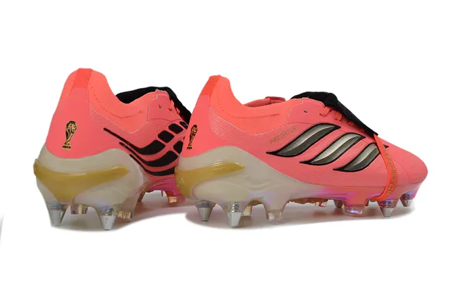 Adidas Predator Pink Silver Laceless Strap Closure Metallic Three-Stripe Branding Firm-Ground Soccer Shoes 5
