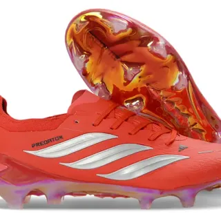 Adidas Predator Red Silver Low-Cut Lace-Up Boot Iridescent Transparent Sole Firm-Ground Soccer Shoes