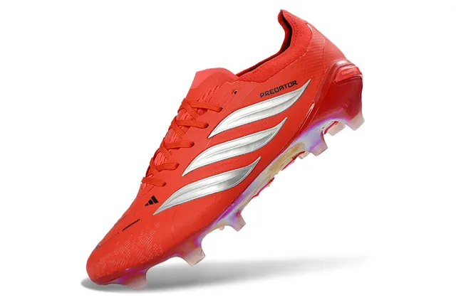 Adidas Predator Red Silver Low-Cut Lace-Up Boot Iridescent Transparent Sole Firm-Ground Soccer Shoes 3
