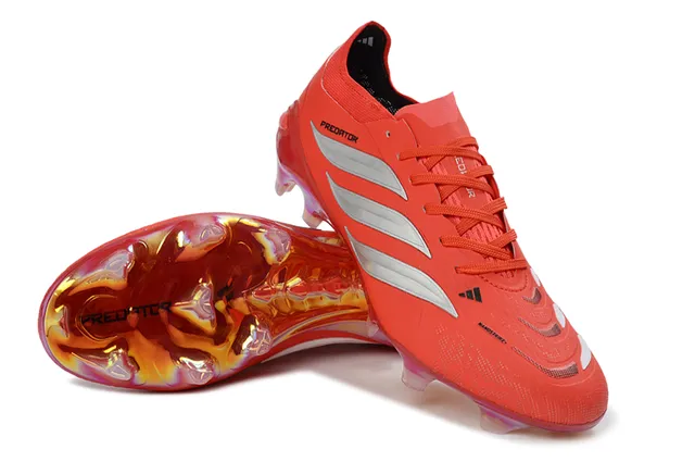 Adidas Predator Red Silver Low-Cut Lace-Up Boot Iridescent Transparent Sole Firm-Ground Soccer Shoes 4
