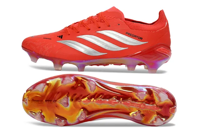 Adidas Predator Red Silver Low-Cut Lace-Up Boot Iridescent Transparent Sole Firm-Ground Soccer Shoes 6