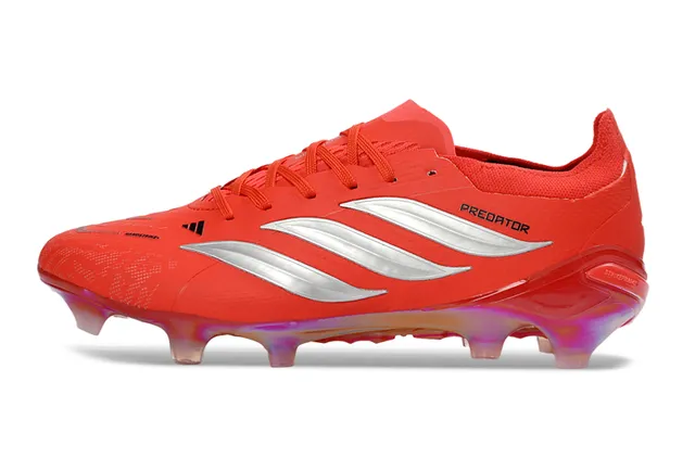Adidas Predator Red Silver Low-Cut Lace-Up Boot Iridescent Transparent Sole Firm-Ground Soccer Shoes 7